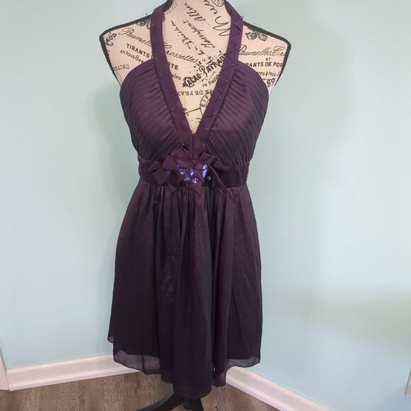 BCBG MAX AZRIA DARK ORCHID POLY HALTER COCKTAIL MSG6C035/DC908 DRESS SIZE 6 - Picture 1 of 7